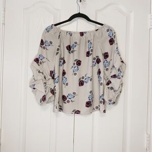 Leworknee Floral Striped Ruffle sleeves Woman’s Top Size XS